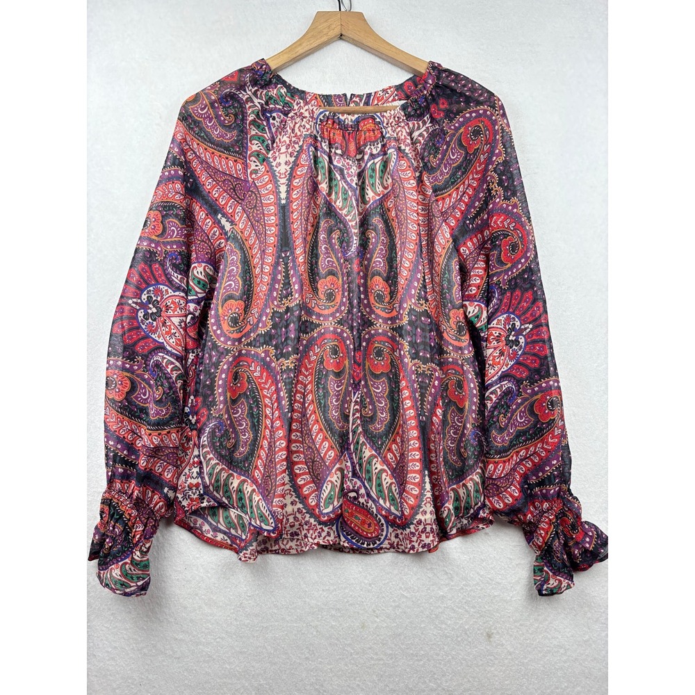 LOFT Chiffon Blouse Womens M Paisley Smocked Cuff